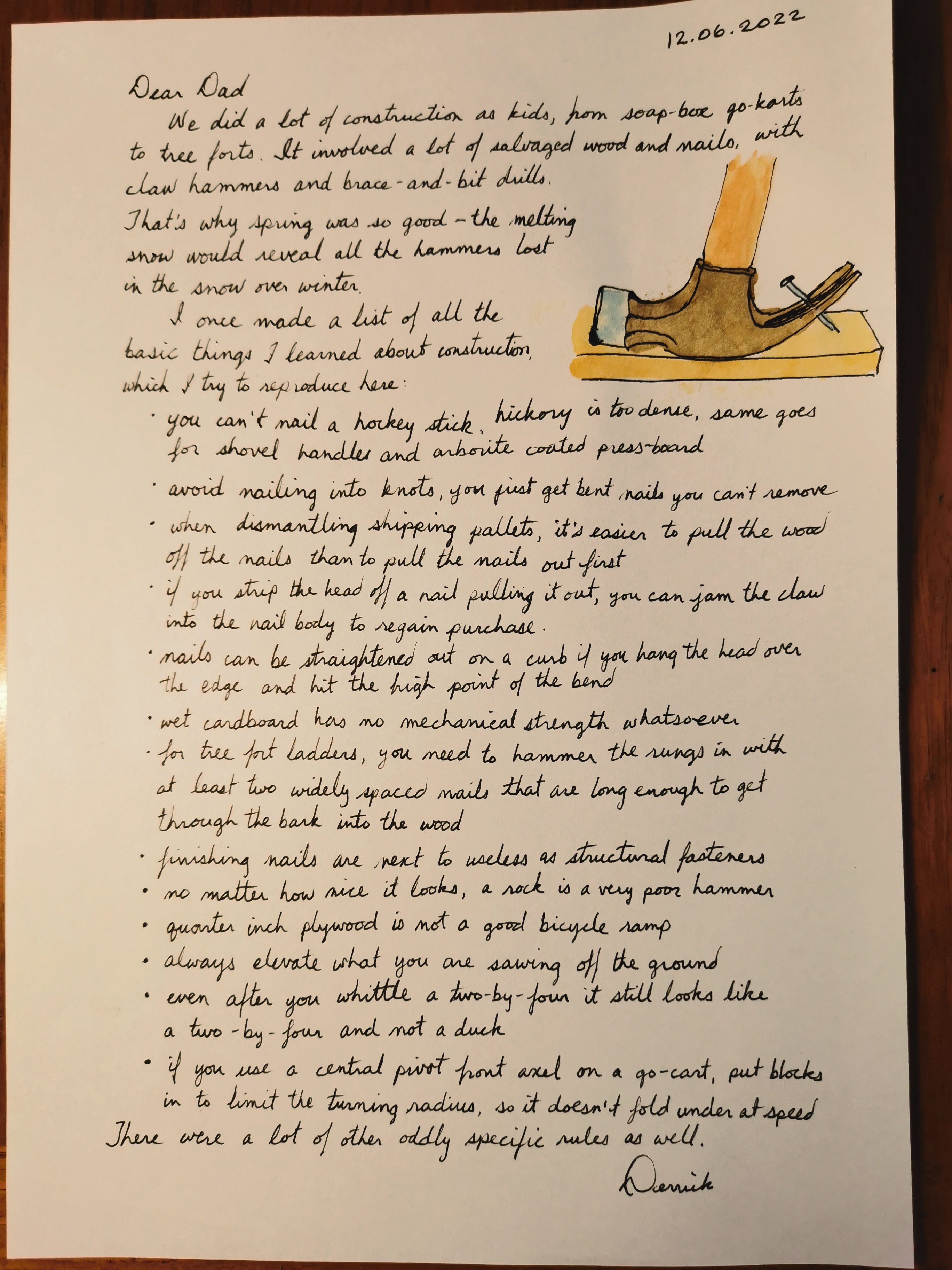 cursive letter about construction